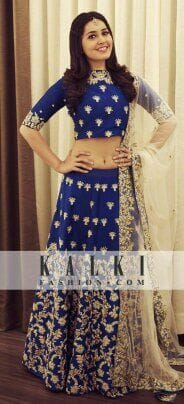 Pretty Navy Blue Color Embroidered Semi Stitched Lahenga Choli