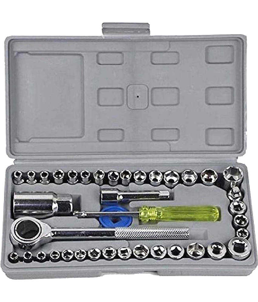 Shopper52 40 in 1 Screw Driver Set PCS Automobile Motorcycle Tool Box Set Socket Wrench Sleeve Suit Hardware Auto Car Repair Tools Socket Home Tool Kit Set (Silver)