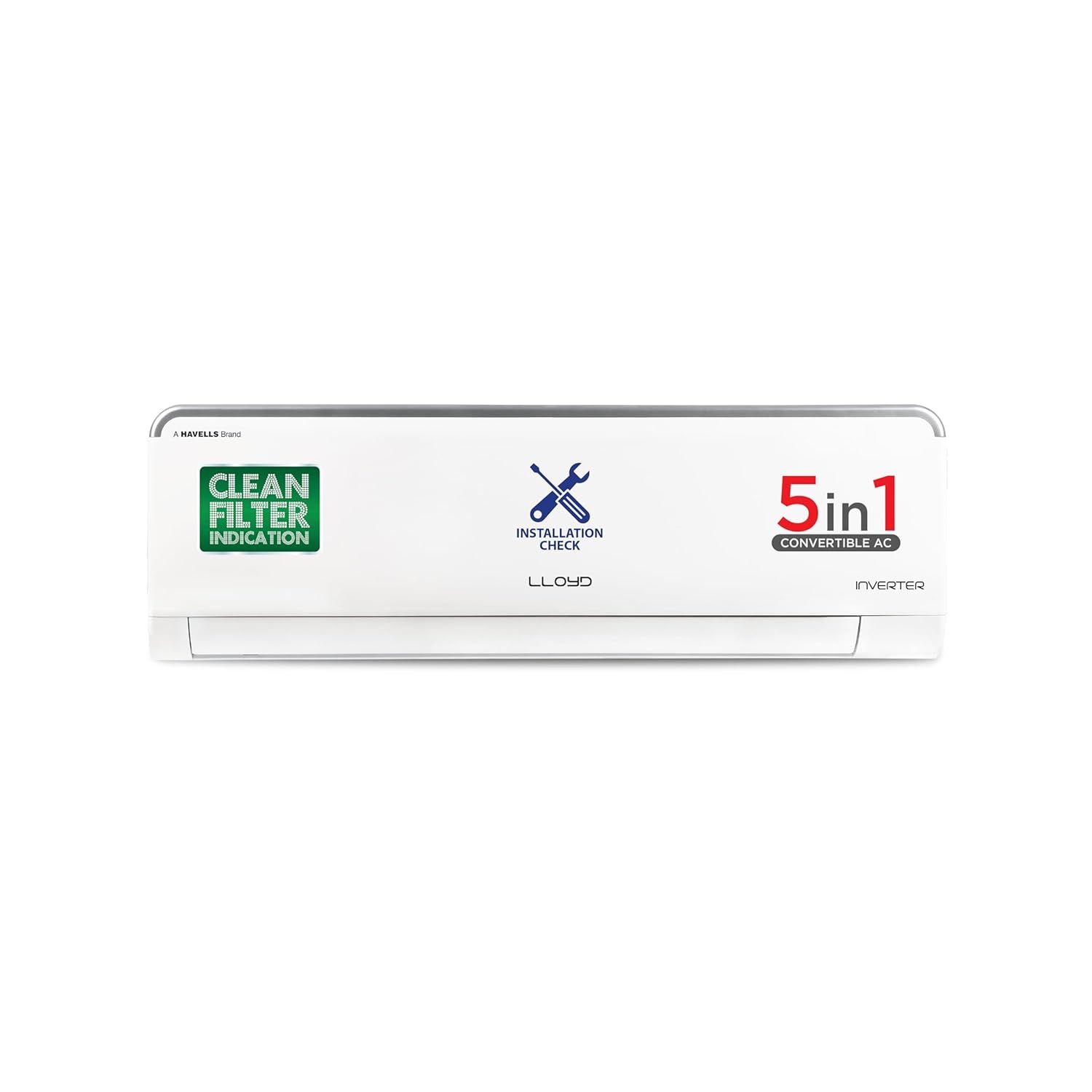 Lloyd 0.8 Ton 3 Star Inverter Split AC (5 in 1 Convertible, 100% Copper, Anti-Viral + PM 2.5 Filter, 2025 Model, White with Silver Deco Strip, GLS09I3FOSEV) White