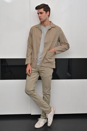 Tuna - Striped Shacket - Beige-S-38 / BEIGE