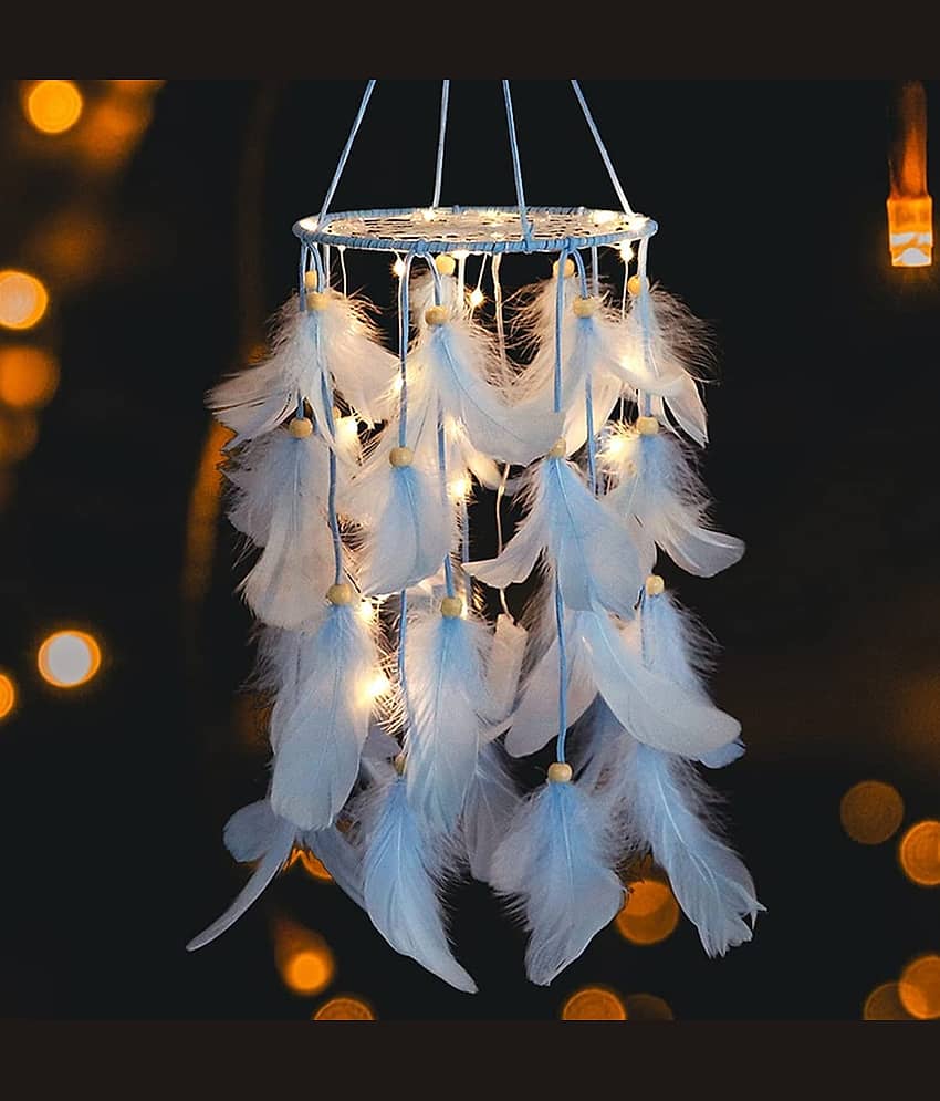 Zimka - White Feather Dream Catcher - Pack of 1 ( 40 X 15 cms )