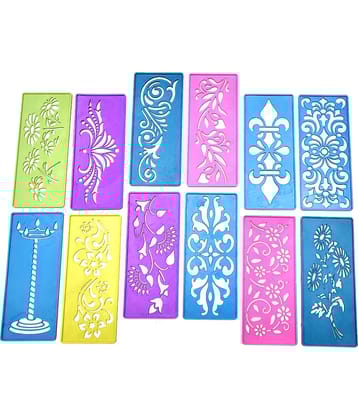M.G ENTERPRISE DIY Plastic Rangoli Stencils For Floor and Wall PLS-K-12 Set of 12 pc (3 in x 7 in)