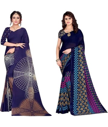 LEELAVATI Georgette Printed Saree With Unstitched Blouse Piece ( Blue )