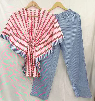 One Side Pocket in Pyjama Nice Stitching Work Beautiful  Kaftan set Cotton 60-60