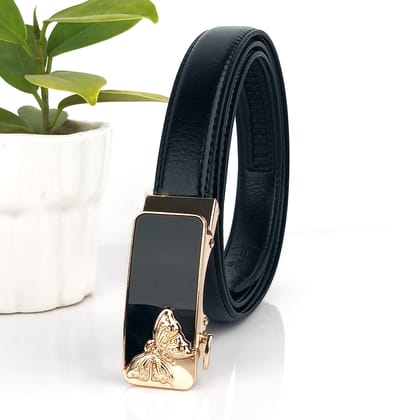 Hemener Girls Metal Auto Grip Buckle Black Vegan Leather Belt-38