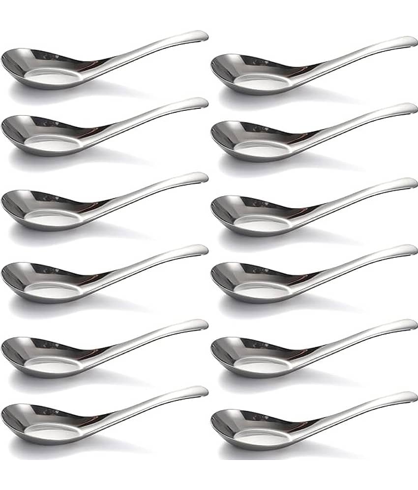 Dynore Soup Spoon Set of 12 Stainless Steel Soup Spoon Silver ( Pack of 12 )