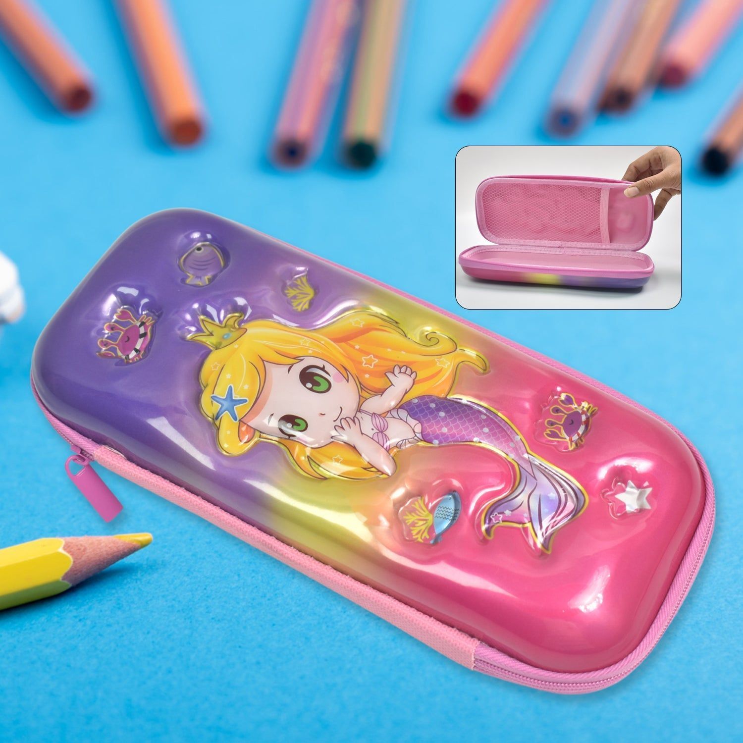 3D Cartoon Zipper Compass Box, Pencil Box (1 Pc / Mix Design)