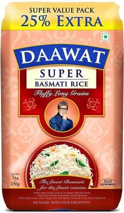 Daawat Super Basmati Rice, 1 Kg With 25% Extra - Daawat Super Basmati Rice, 1 Kg With 25% Extra