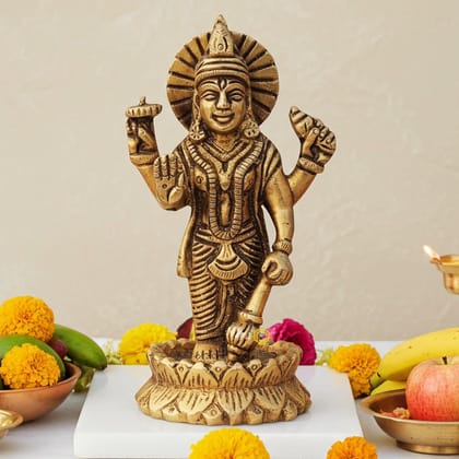 Brass Vishnu Ji Idol Statue - Handcrafted Hindu God Murti, Height : 4 Inch (BSMAS1402 V)