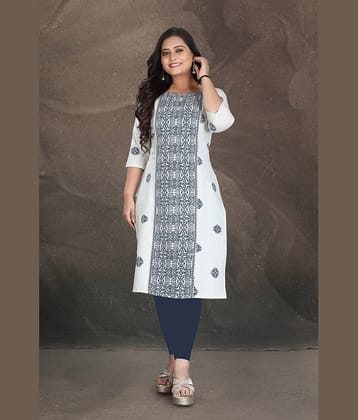 Hetsa Women Cotton Printed A-line Kurti ( White )