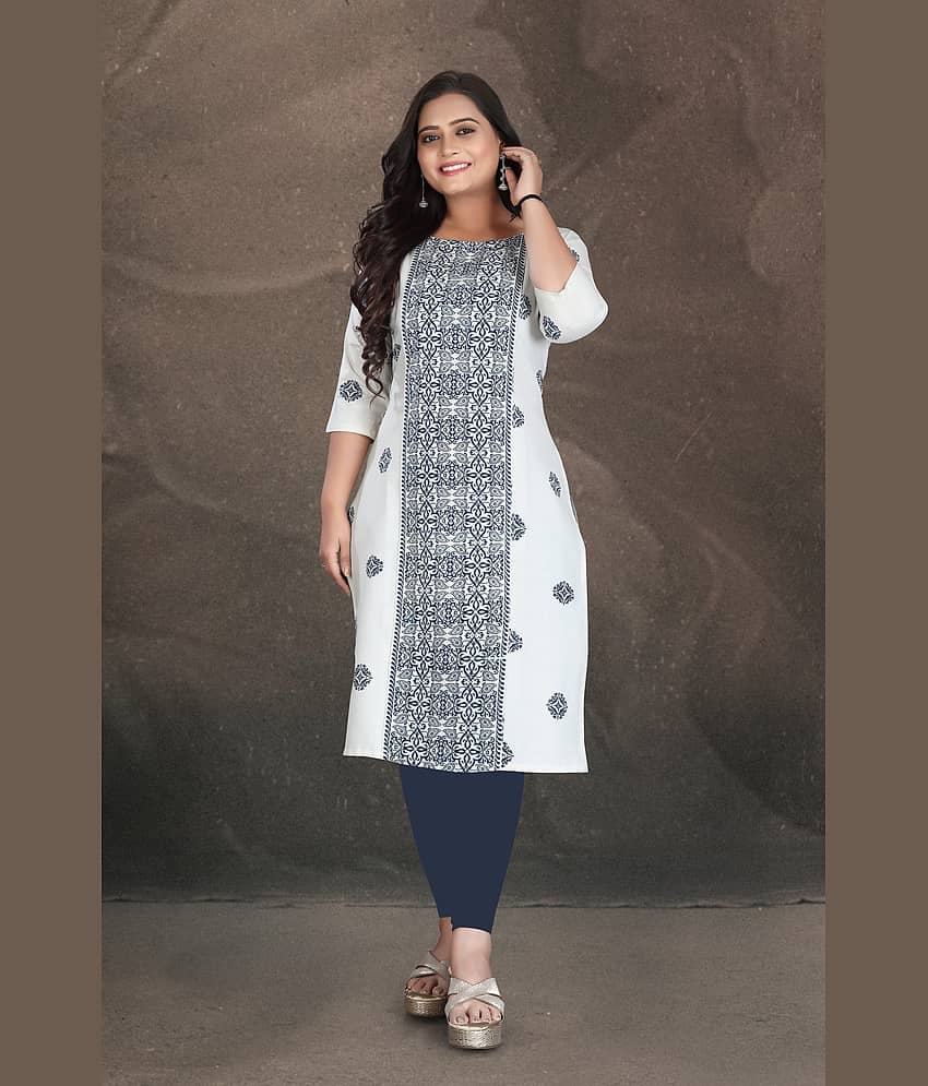 Hetsa Women Cotton Printed A-line Kurti ( White )