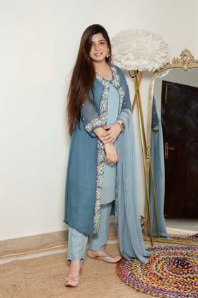 Heera Blue Embroidered Georgette Suit-L