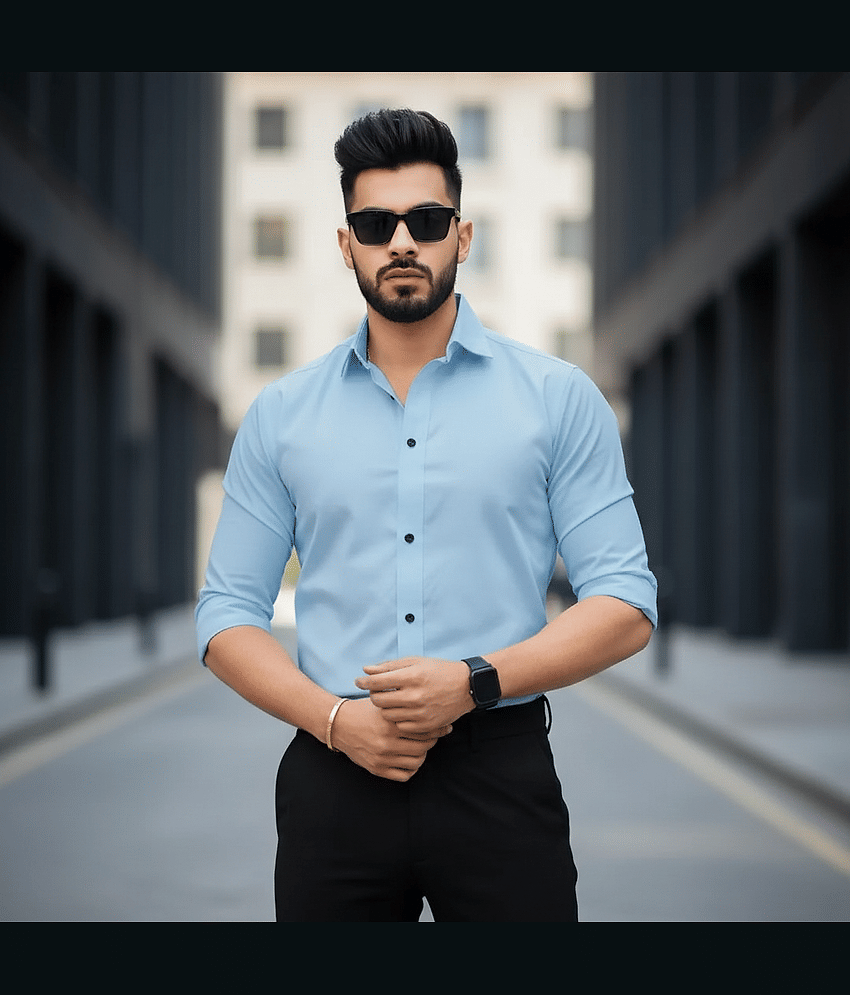 DEARISE Cotton Blend Regular Fit Full Sleeves Men's Formal Shirt - Light Blue ( Pack of 1 )