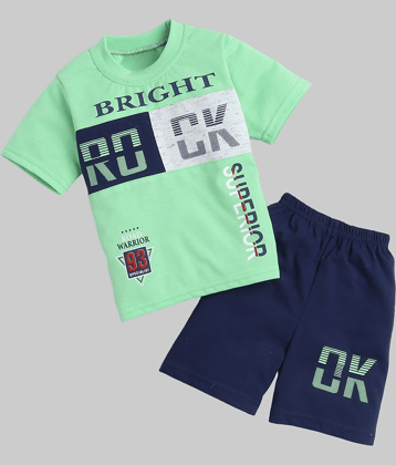 Fourfolds Pack of 1 Boys Cotton T-Shirt & Shorts Set ( Pink )