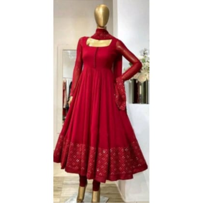 Deep Red Embellished Anarkali Kurta Set
