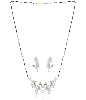 Pujvi fashions AD double peacock mangalsutra set for womens - Silver
