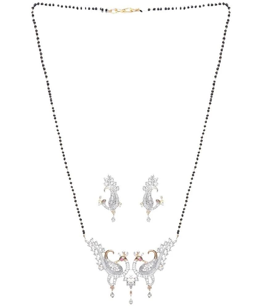 Pujvi fashions AD double peacock mangalsutra set for womens - Silver