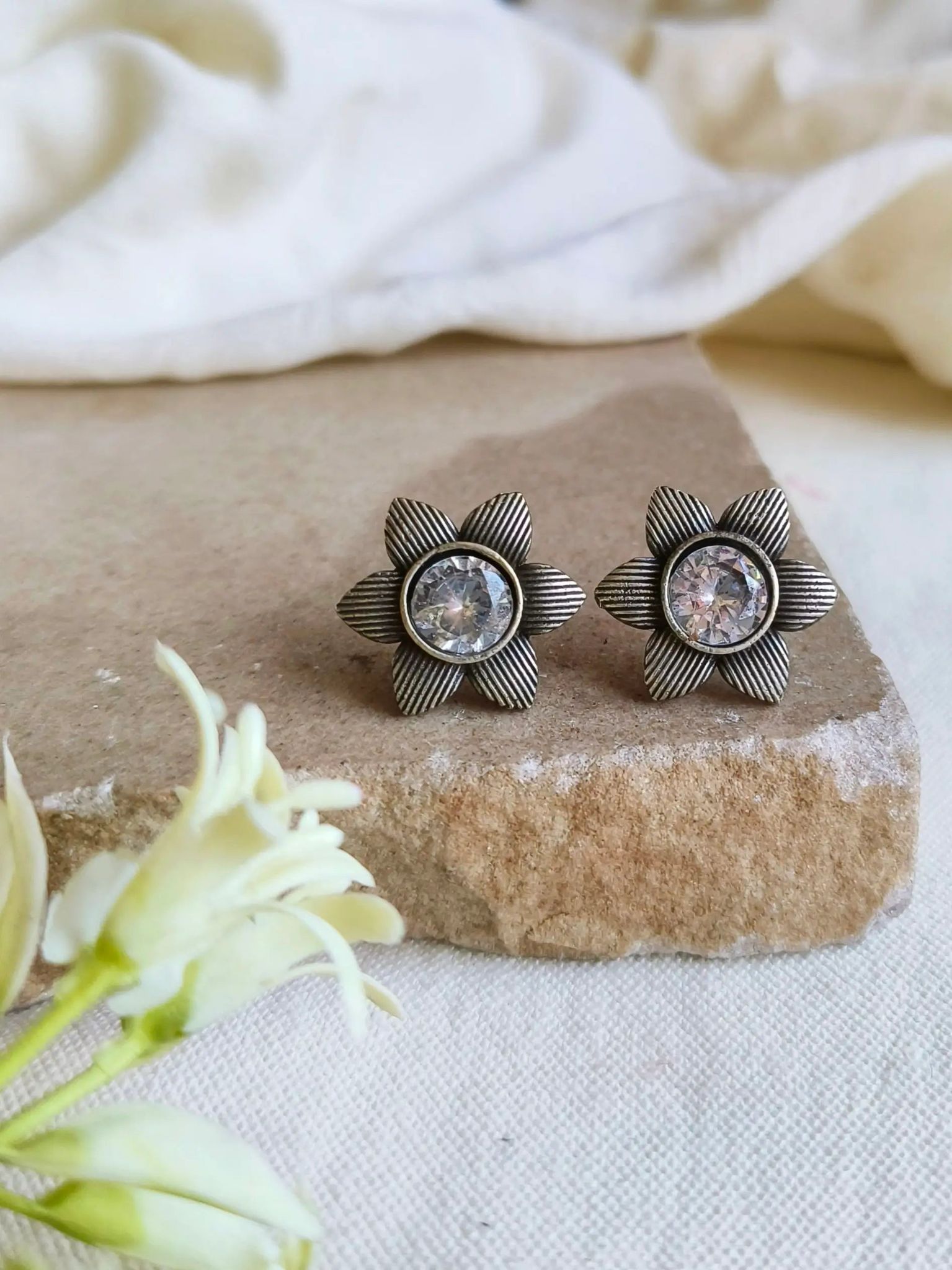 Oxidised Floral Studs for Everyday Elegance | Sarichka Fashion-WhiteAD