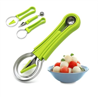 4-in-1 Stainless Steel Melon Baller Scoop Set - Multi-Functional Watermelon Cutter, Fruit Carving Tools