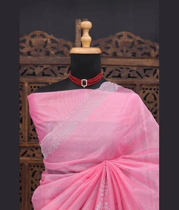 Gullak Jimmy Choo Embellished Regular Saree With Unstitched Blouse Piece ( Pink )