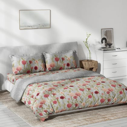 DDECOR - Primary Collection 100% Cotton Floral Pattern 145TC King Bedsheet |254 CM X 274 CM|, Quilt and with 2 Pillow Covers - Pink