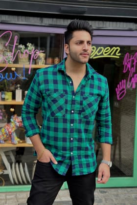 Brushed  Double Pocket Green Flannel Shirt - XL
