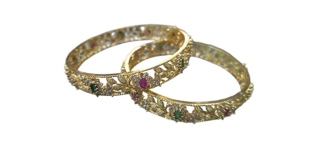Gold Plated Kundan and Meenakari Bangles Set For Women (Pack of 2)