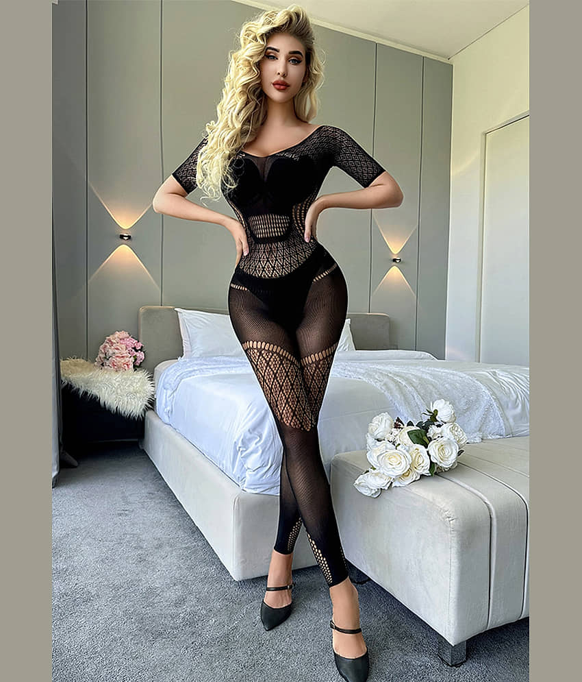 FIHA Womens Fishnet Bodystocking Crotchless Bodysuit Tights Soft Nightwear Lingerie