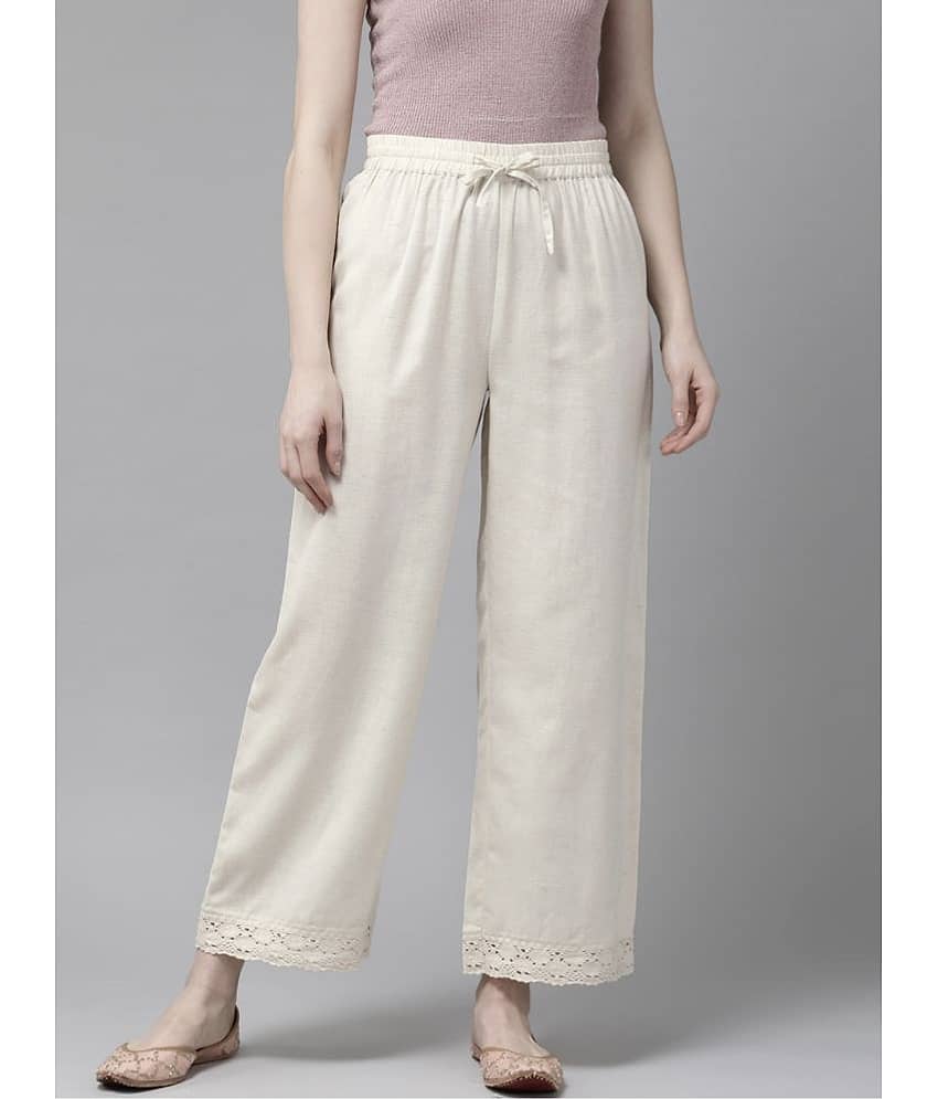 AMIRA'S INDIAN ETHNICWEAR - Off White Cotton Women's Palazzo ( Pack of 1 )