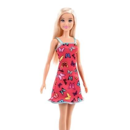 Barbie Doll, HBV05, Colorful Butterfly Print Red Dress & Strappy Heels