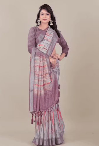Fancy linen cotton digital printed saree with blouse