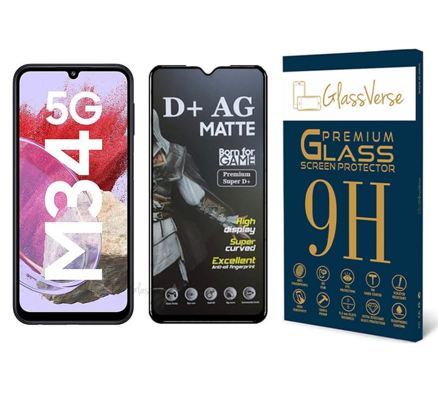 GlassVerse D+ Matte Tempered Glass With 18H Hardness For Samsung Galaxy M34 5G (PACK OF 1) with Free Installation Kit Full screen Coverage - 6.5 inch GlassVerse D+ Matte Tempered Glass With 18H Hardness For Samsung Galaxy M34 5G (PACK OF 1) with Free Ins