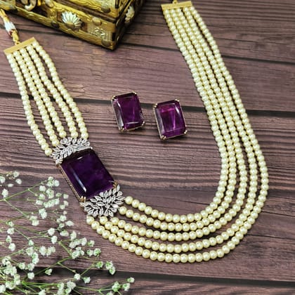 Nayaab Romy Pearl Neckpiece-Purple