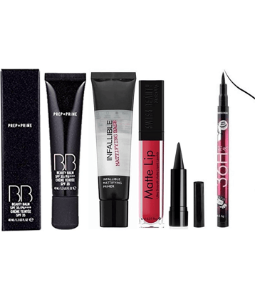 swenky foundation primer liquid lipstick kajal & eyeliner (Pack of 5)