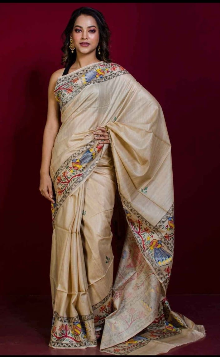 Tasar Madhubani saree