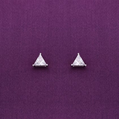 Teeny Triangles Casual Silver Studs Earrings-White Stone / Silver