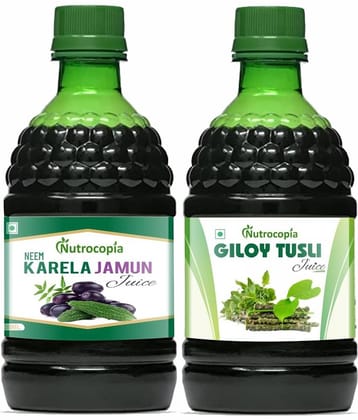 NUTROCOPIA Neem Karela Jamun & Giloy Tulsi Juice For Diabetic Care Pack of 2 of 400 ML(800 ML)