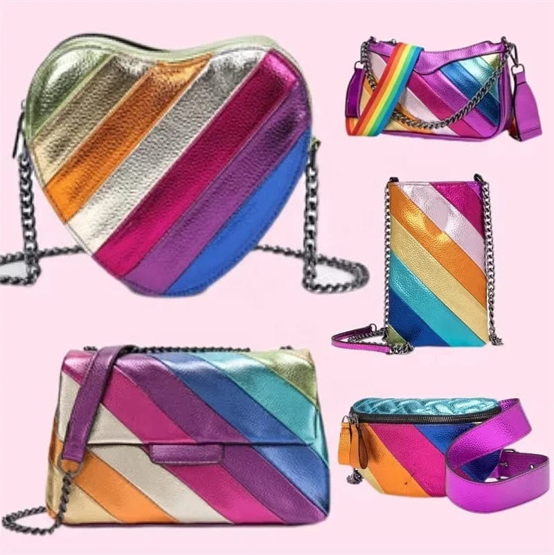 IDOIT Luxury Soft Leather Shoulder Hobo Bag Handbags for Women Large Rainbow Crossbody Bag Flap Purse and Handbag