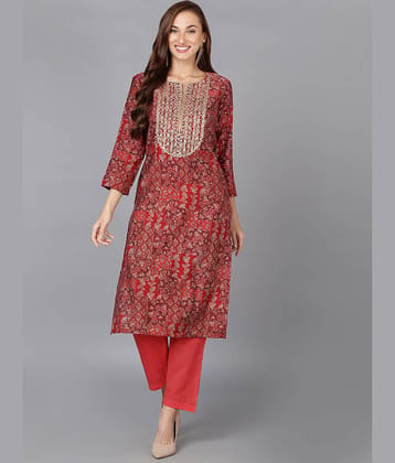 Vaamsi Silk Blend Embroidered Straight Women's Kurti - Red ( Pack of 1 )