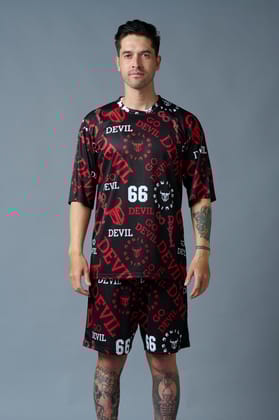 Go Devil 66 All over print (in Red) Black Polyester Co-ord Set for Men S