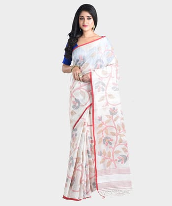 White handwoven jamdani silk saree White handwoven jamdani silk saree
