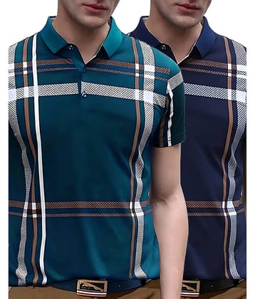 AUSK Pack of 2 Cotton Blend Regular Fit Printed Half Sleeves Men's Polo T Shirt ( Dark Green )