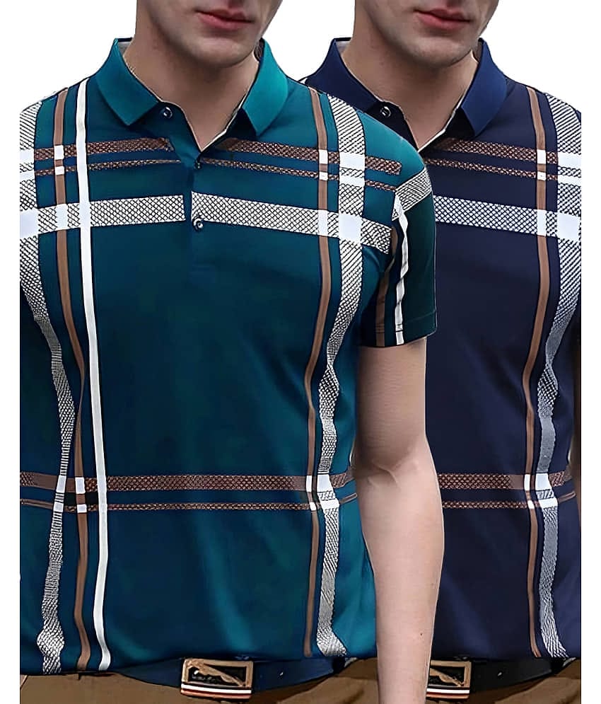 AUSK Pack of 2 Cotton Blend Regular Fit Printed Half Sleeves Men's Polo T Shirt ( Dark Green )