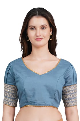 MRS RIGHT STEEL BLUE COTTON PADDED BLOUSE WITH STYLISH SLEEVES FOR WOMEN AND GIRLS MRS RIGHT STEEL BLUE COTTON PADDED BLOUSE WITH STYLISH SLEEVES FOR WOMEN AND GIRLS