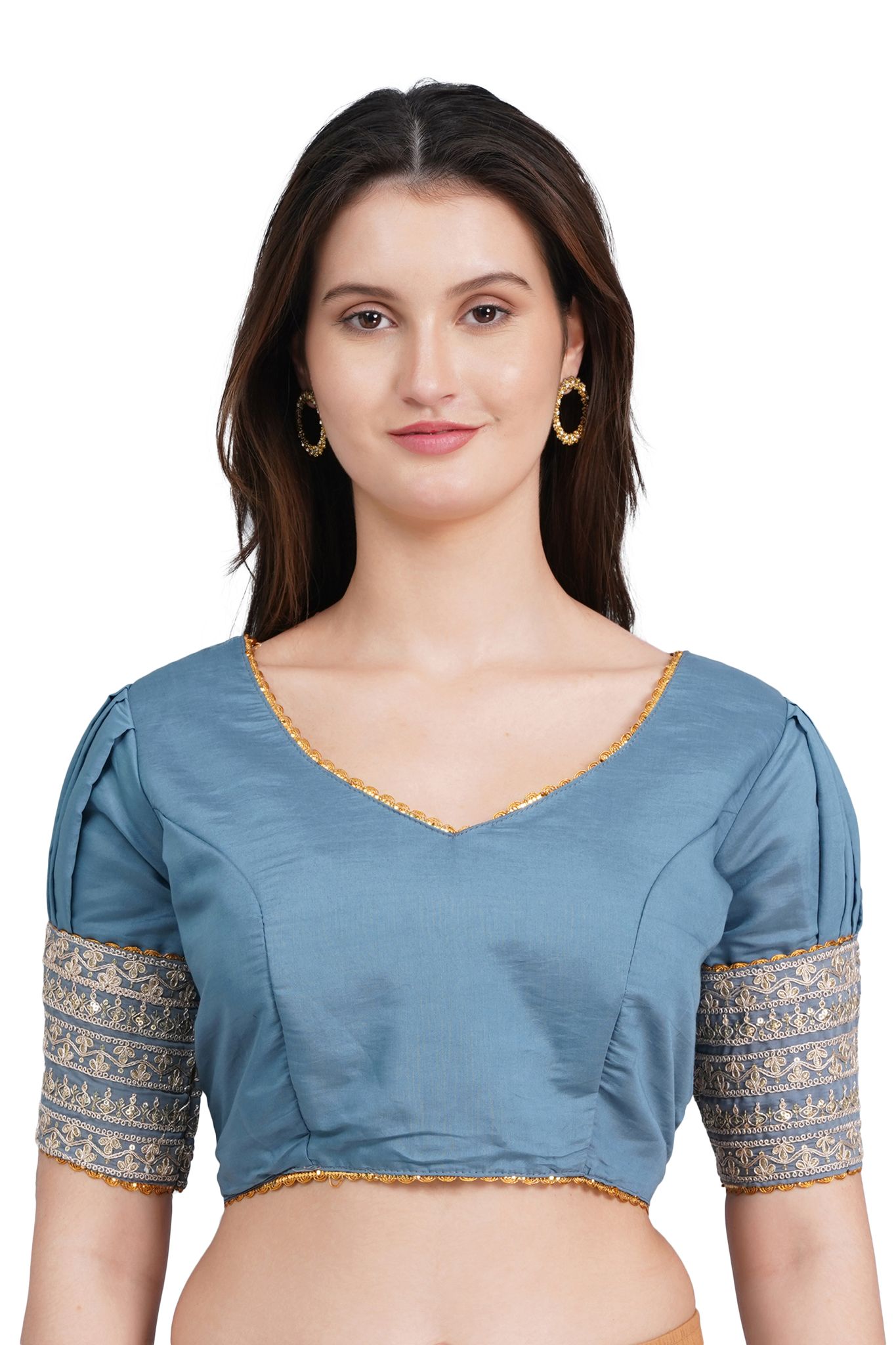 MRS RIGHT STEEL BLUE COTTON PADDED BLOUSE WITH STYLISH SLEEVES FOR WOMEN AND GIRLS