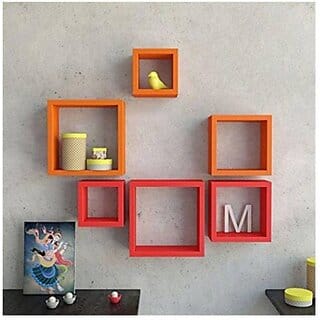 Onlinecraft Wooden Wall Shelf Wooden Wall Shelf (Number Of Shelves - 6, Orange, Pink, Multicolor)