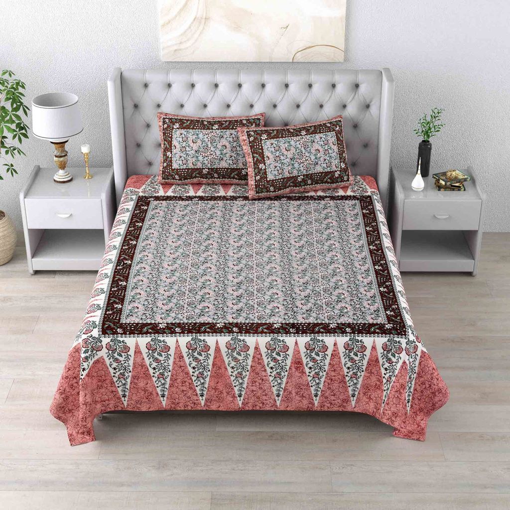 Royal Jaipuri Sanganeri Pure Cotton Double Bed Sheet & 2 Pillow Covers