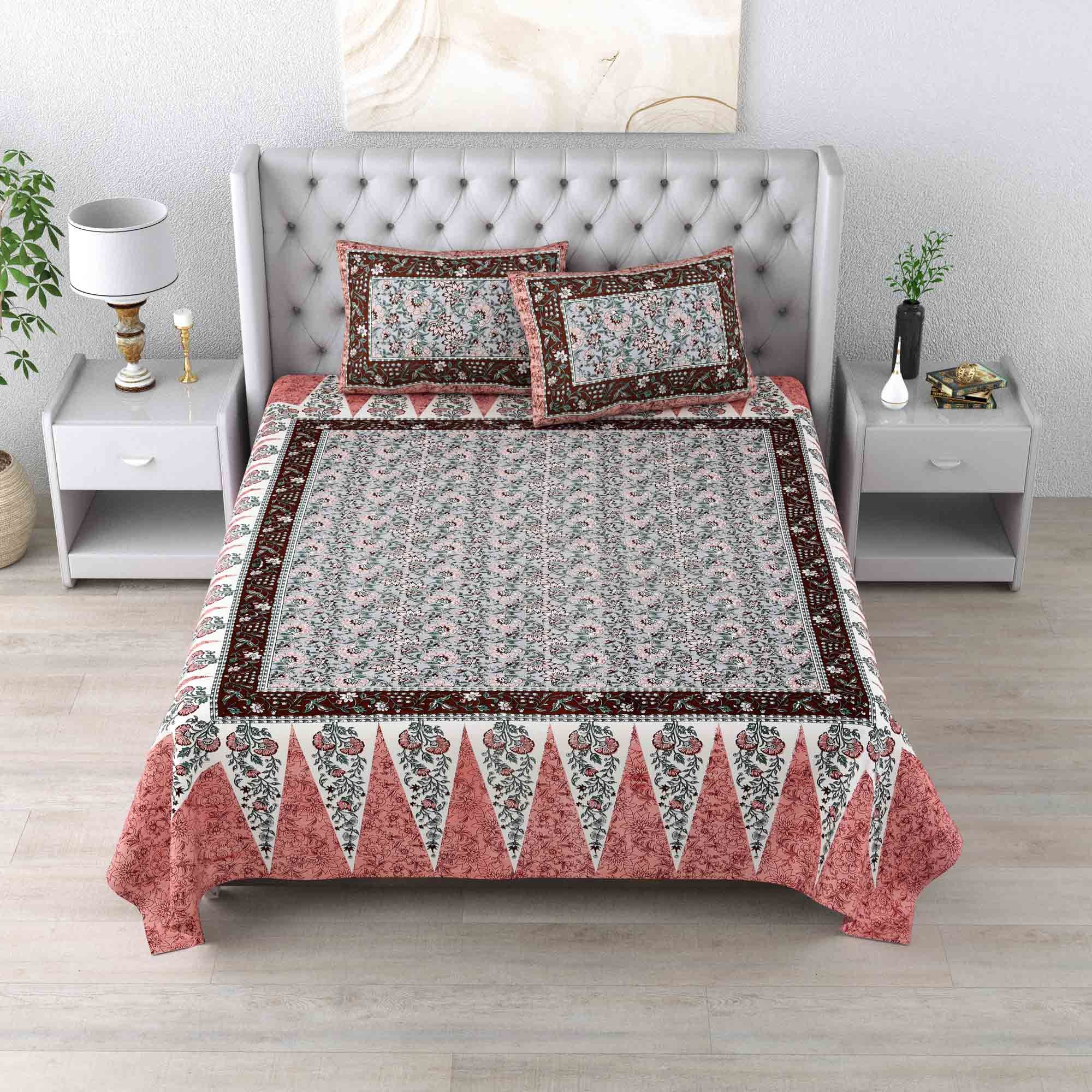 Royal Jaipuri Sanganeri Pure Cotton Double Bed Sheet & 2 Pillow Covers