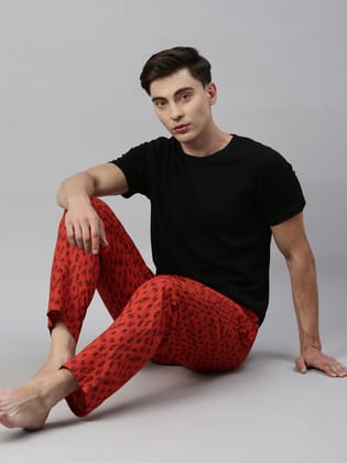 Rust Orange Printed Pyjamas-L
