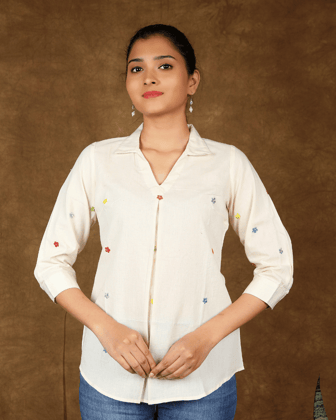 Embroidered top in white cotton-S